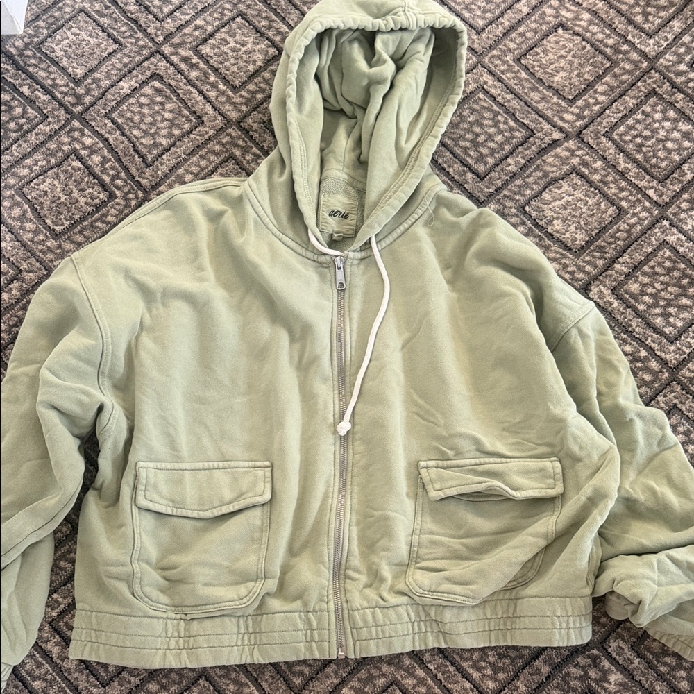 Aerie Sage Green Zip-Up Jacket